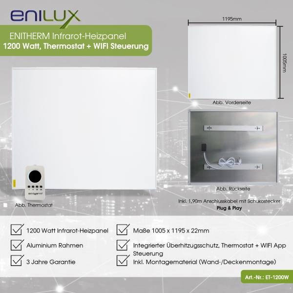 Enilux Infrarot-Heizpanel 1200W mit WIFI